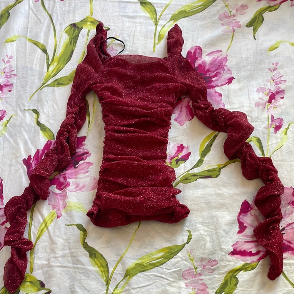 Red Glitter Long Sleeve Top